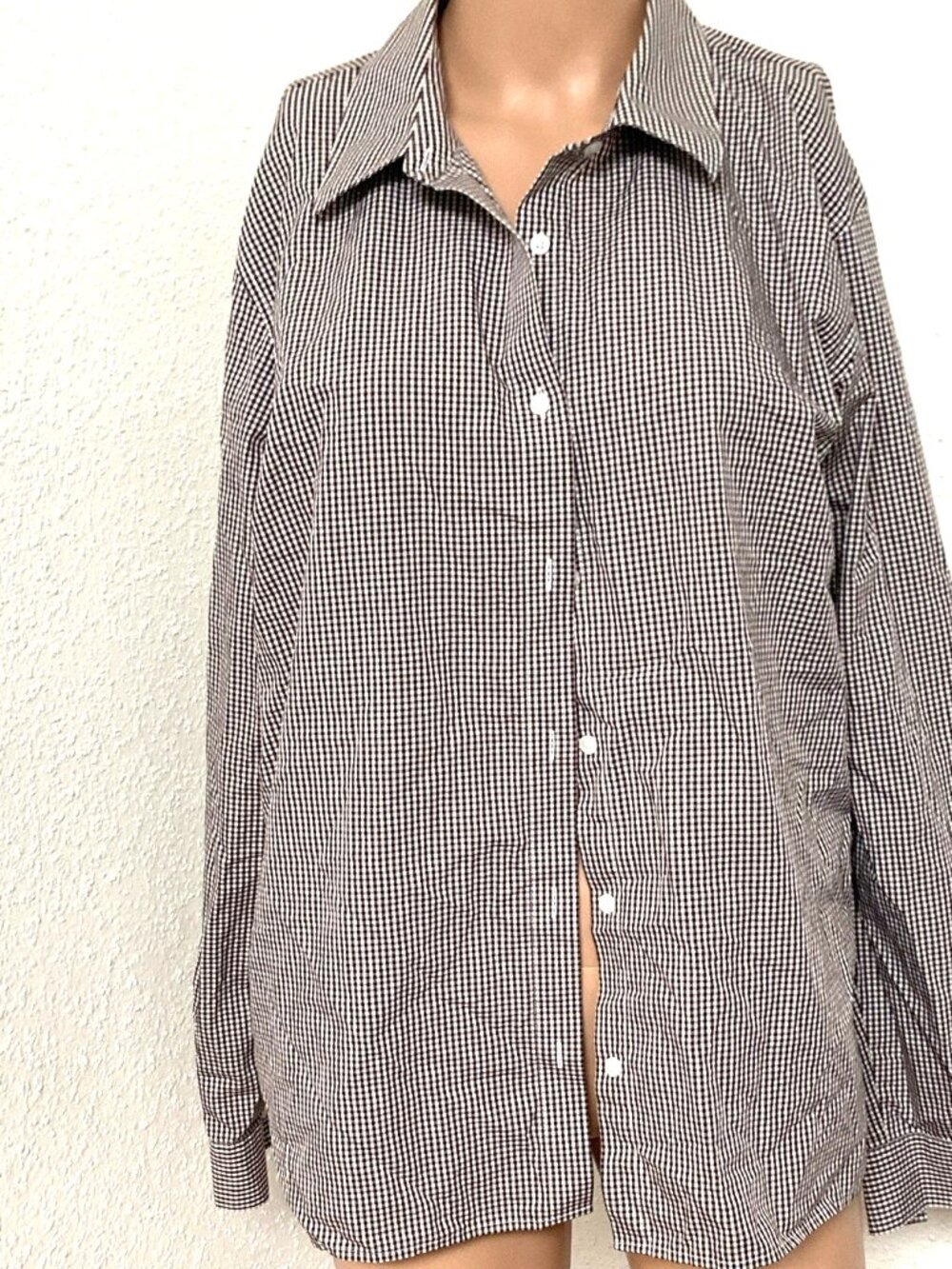 Westbound Charcoal White Check Button Up Shirt Long Sleeve Point Collar L
